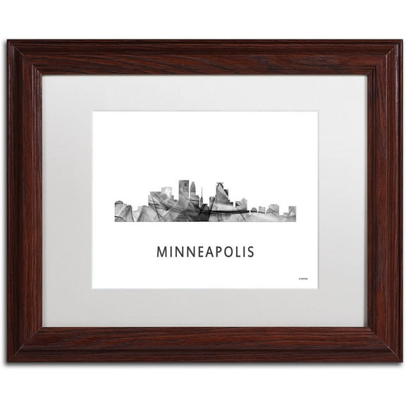 Trademark Fine Art 'Minneapolis MN Skyline WB-BW' Canvas Art by Marlene Watson, White Matte, Wood Frame