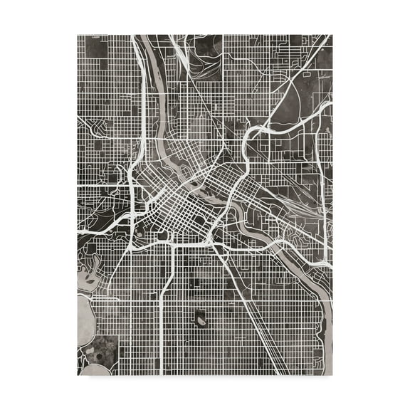 Trademark Fine Art 'Minneapolis Minnesota City Map Black' Canvas Art by Michael Tompsett