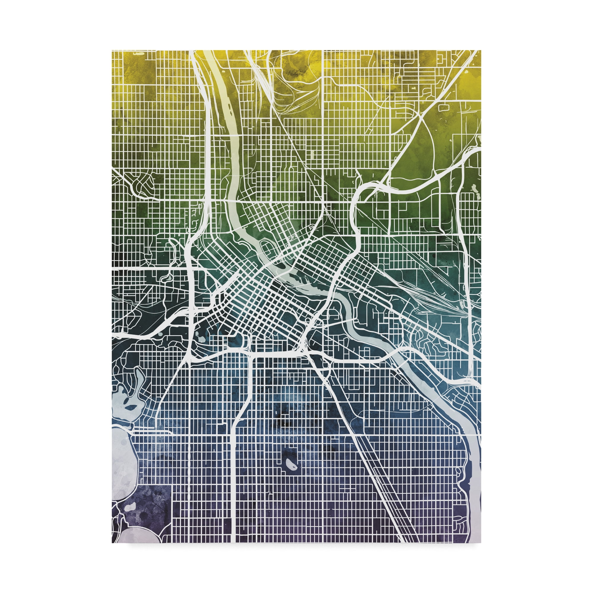 Trademark Fine Art 'Minneapolis Minnesota City Map Blue Yellow' Canvas Art by Michael Tompsett