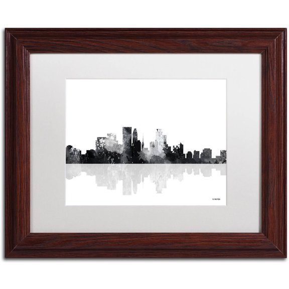 Trademark Fine Art "Minneapolis Minnesota Skyline BG-1" Canvas Art by Marlene Watson, White Matte, Wood Frame