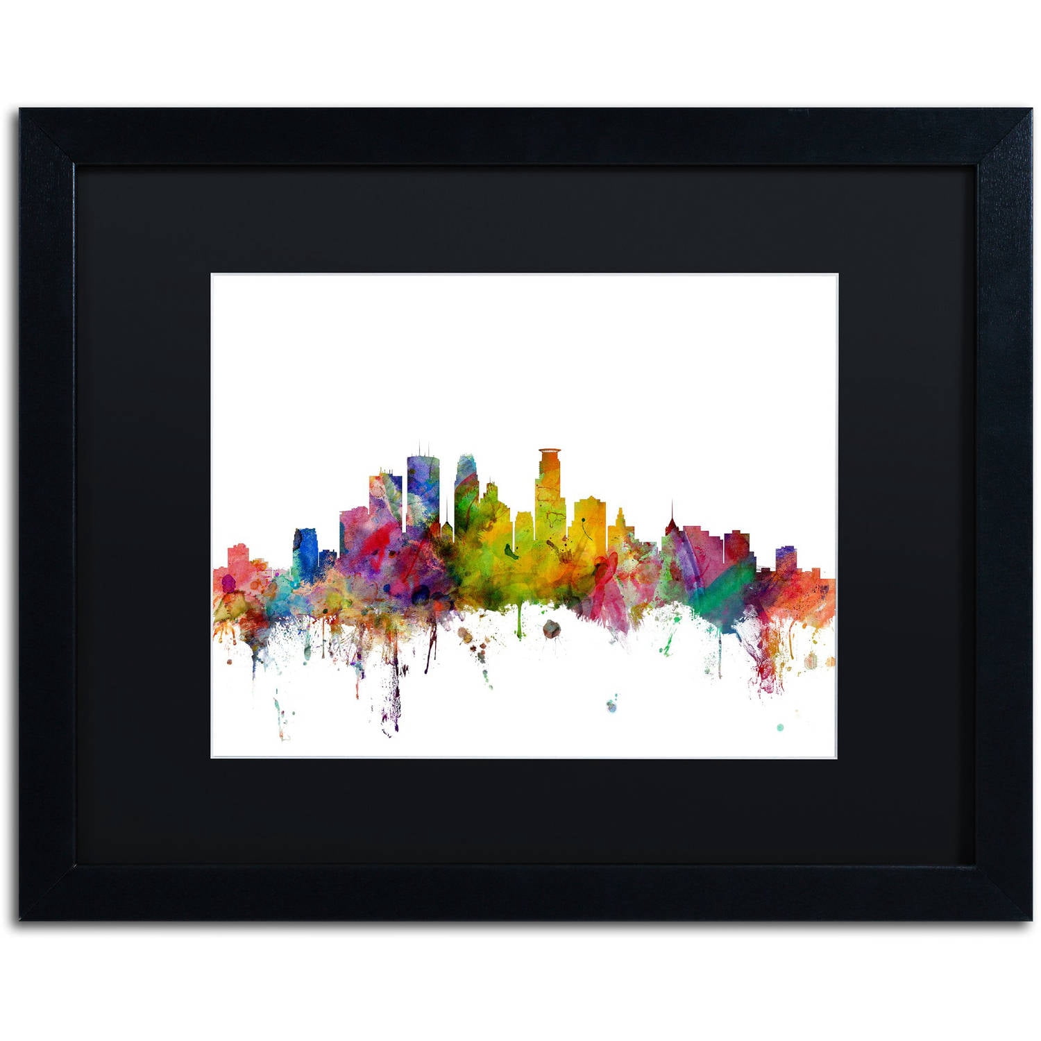 Trademark Fine Art 'Minneapolis Minnesota Skyline' Canvas Art by Michael Tompsett, Black Matte, Black Frame