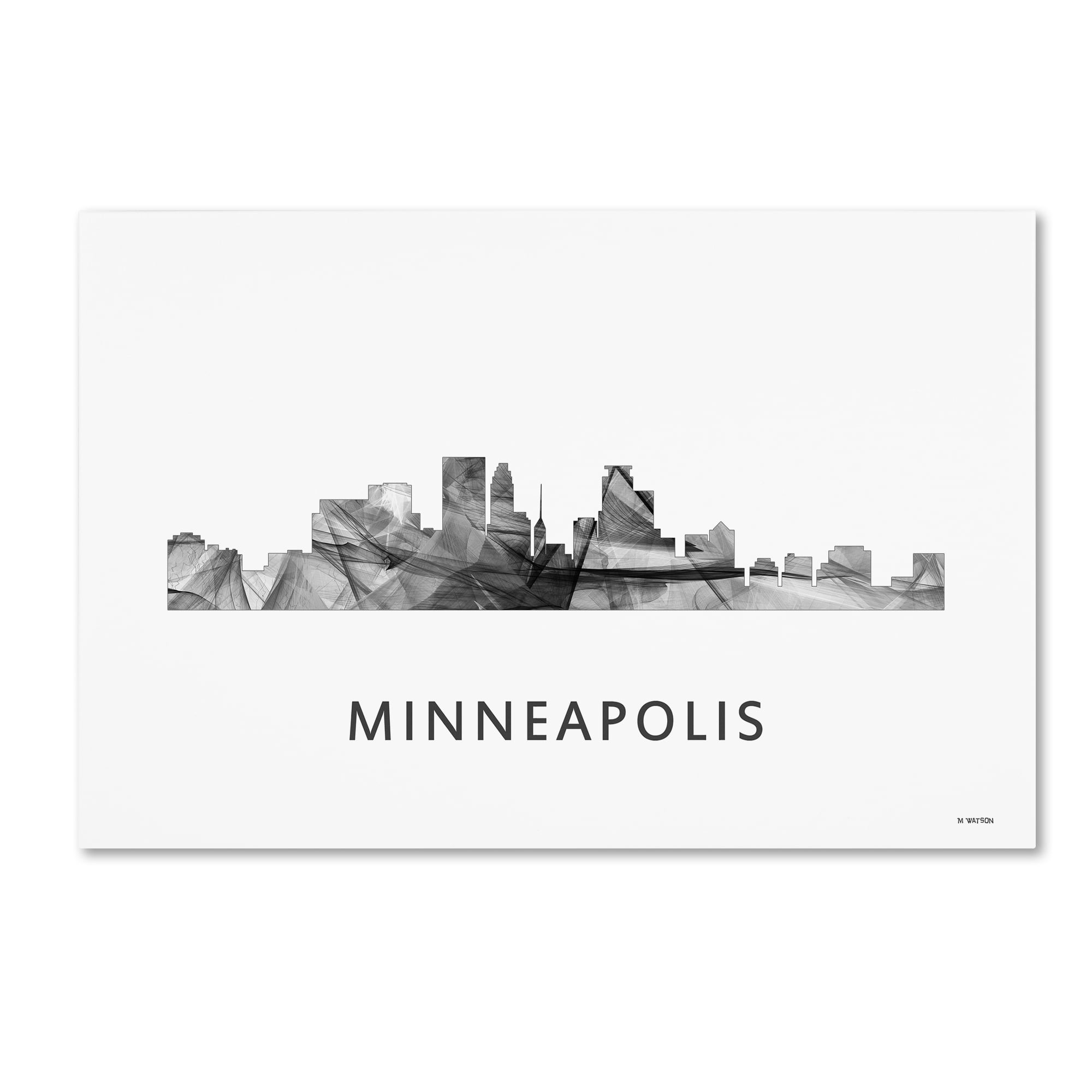 Trademark Fine Art 'Minneapolis Minnesota Skyline WB-BW' Canvas Art by Marlene Watson