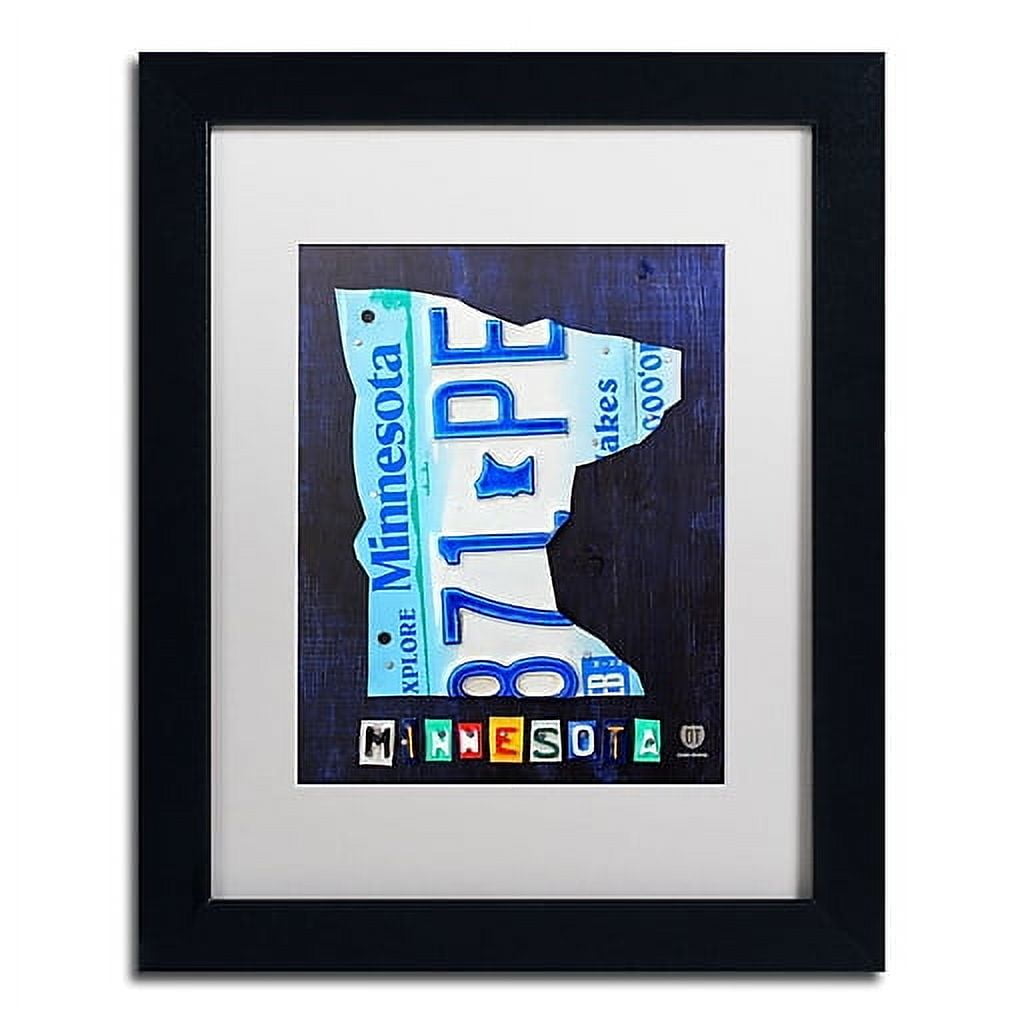 Trademark Fine Art 'Minnesota License Plate Map' Canvas Art by Design Turnpike, White Matte, Black Frame