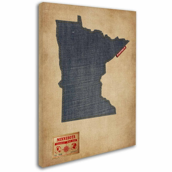Trademark Fine Art "Minnesota Map Denim Jeans Style" Canvas Art by Michael Tompsett