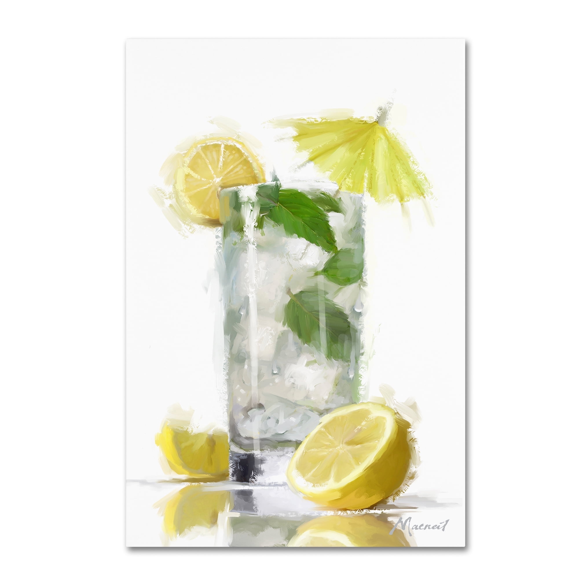 Mint and Lemon Cuisine Canvas Wall Art in White Frame
