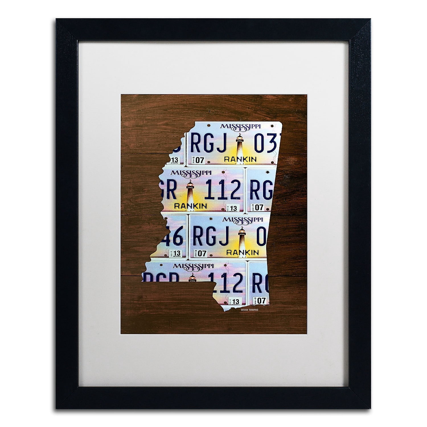 Trademark Fine Art 'Mississippi License Plate Map' Canvas Art by Design Turnpike, White Matte, Black Frame