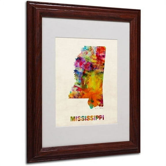 Trademark Fine Art "Mississippi Map" Matted Framed Art by Michael Tompsett, Wood Frame