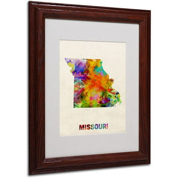 Trademark Fine Art "Missouri Map" Matted Framed Art by Michael Tompsett, Wood Frame