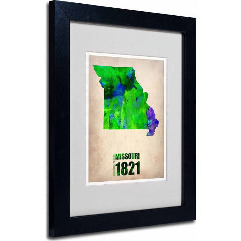 Trademark Fine Art "Missouri Watercolor Map" Matted Framed Art by Naxart, Black Frame