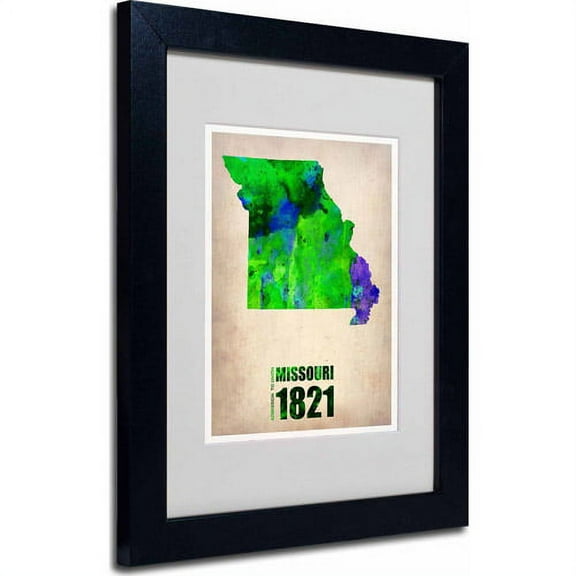 Trademark Fine Art "Missouri Watercolor Map" Matted Framed Art by Naxart, Black Frame