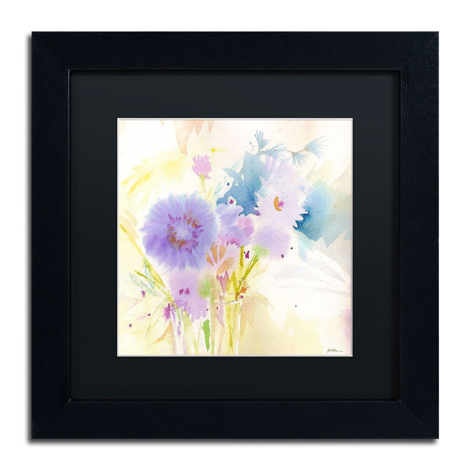Trademark Fine Art "Mixed Blue Bouquet" Canvas Art by Sheila Golden, Black Matte, Black Frame