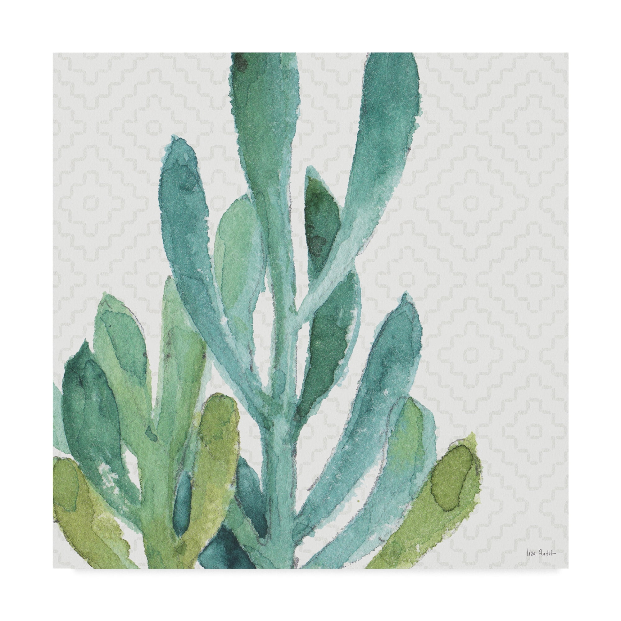 14" x 14" Green and Gray Floral Canvas Art