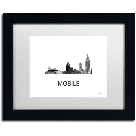 Trademark Fine Art 'Mobile Alabama Skyline WB-BW' Canvas Art by Marlene Watson, White Matte, Black Frame
