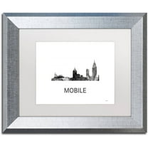 Trademark Fine Art 'Mobile Alabama Skyline WB-BW' Canvas Art by Marlene Watson, White Matte, Silver Frame