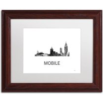 Trademark Fine Art 'Mobile Alabama Skyline WB-BW' Canvas Art by Marlene Watson, White Matte, Wood Frame