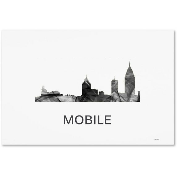 Trademark Fine Art 'Mobile Alabama Skyline WB-BW' Canvas Art by Marlene Watson