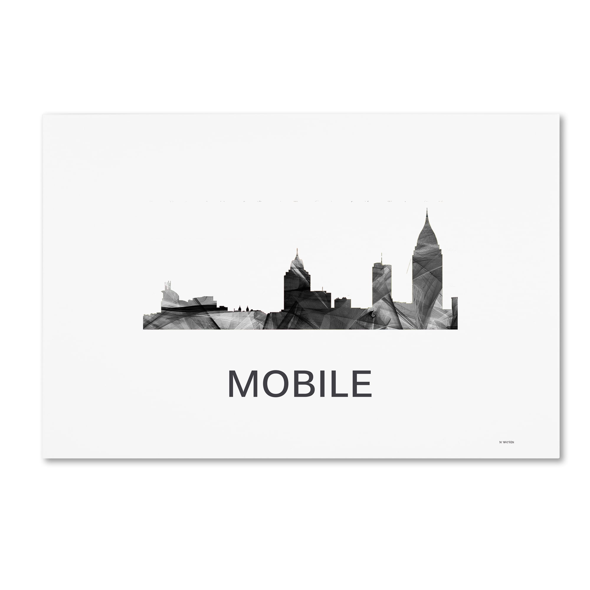 Trademark Fine Art 'Mobile Alabama Skyline WB-BW' Canvas Art by Marlene Watson