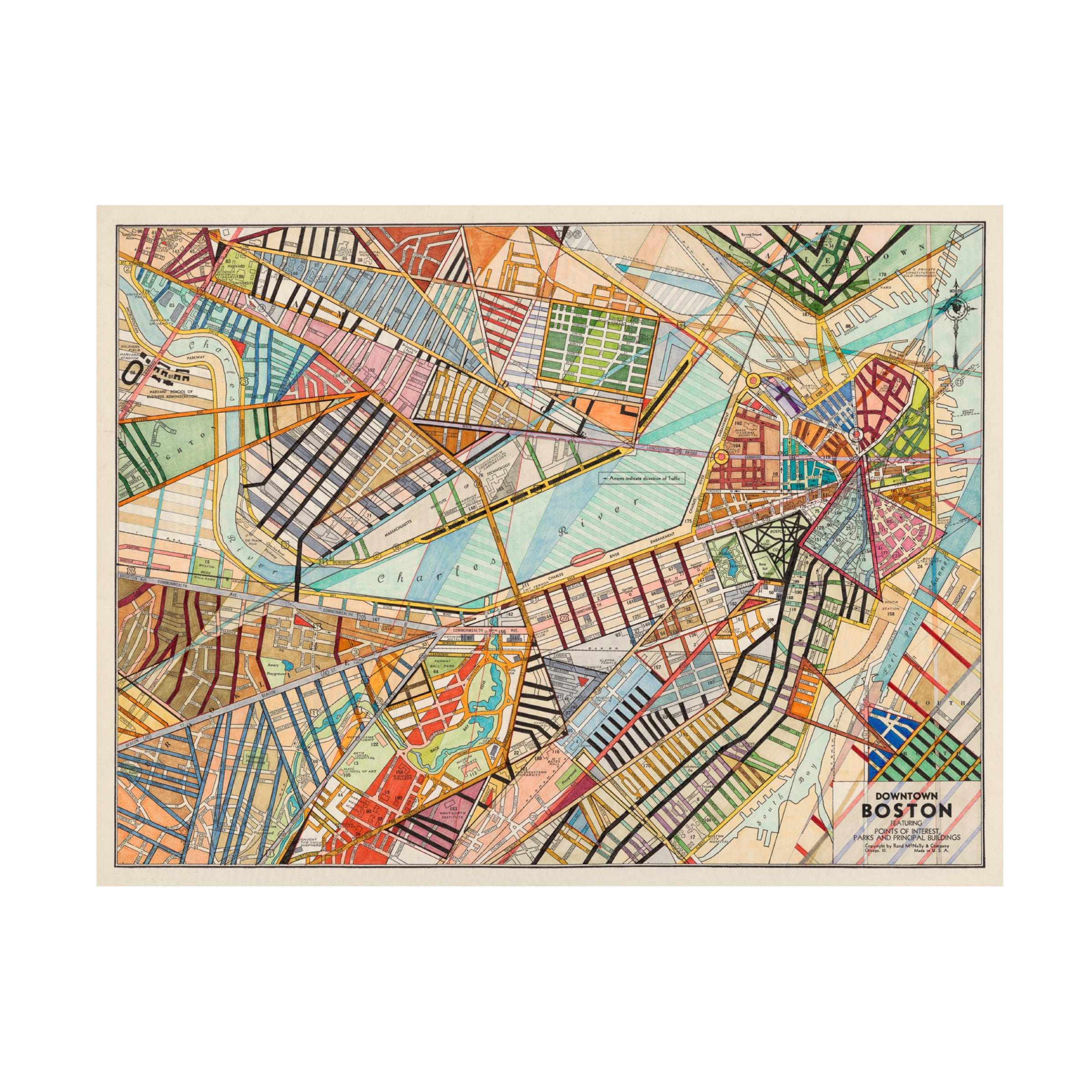 Trademark Fine Art Nikki Galapon Modern Map Of Boston Canvas Wall Art - 35x47