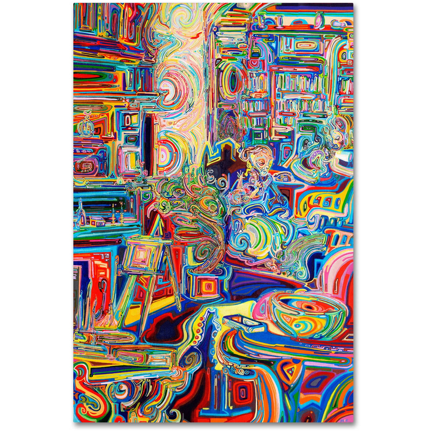 Colorful Abstract Canvas Art of Seated Women Cradling Babies