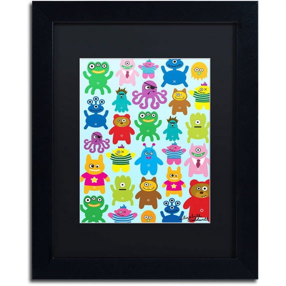 Trademark Fine Art "Monsters and Aliens" Canvas Art by Elizabeth Caldwell, Black Matte, Black Frame