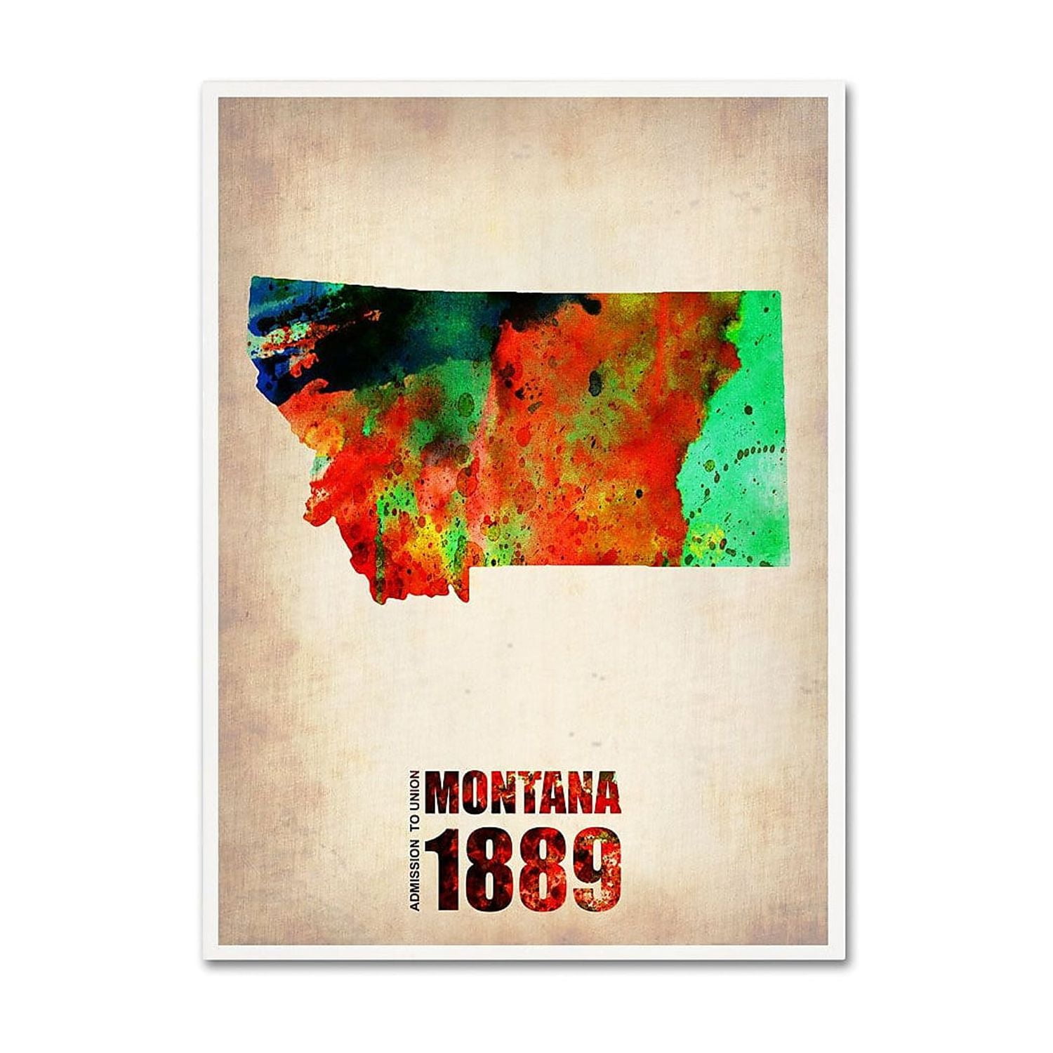 Montana Watercolor Map Canvas Art with Natural Wood Frame