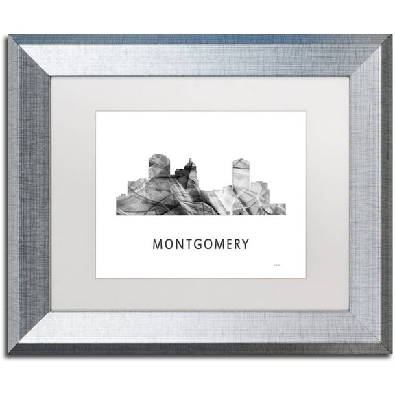 Trademark Fine Art 'Montgomery Alabama Skyline WB-BW' Canvas Art by Marlene Watson, White Matte, Silver Frame