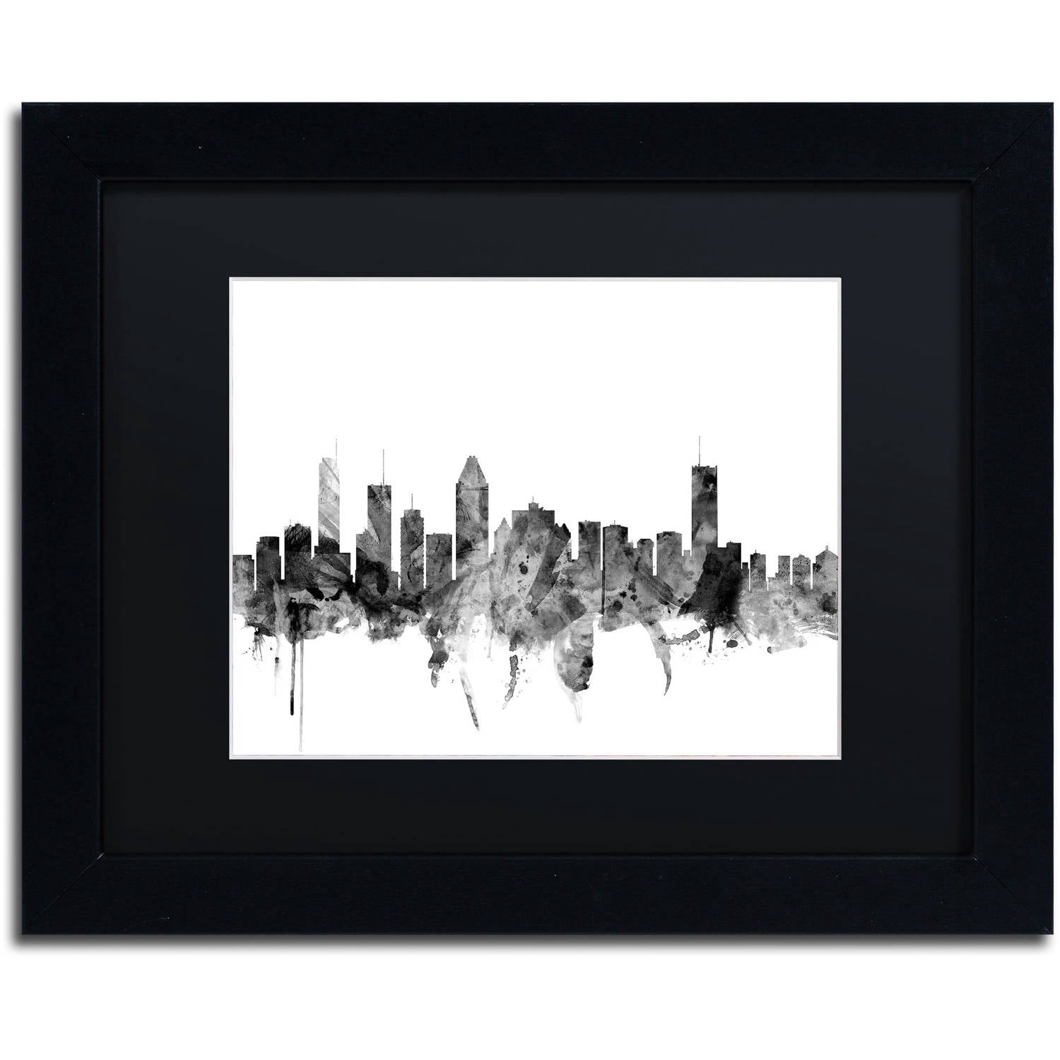 Trademark Fine Art 'Montreal Canada Skyline B&W' Canvas Art by Michael Tompsett Black Matte, Black Frame