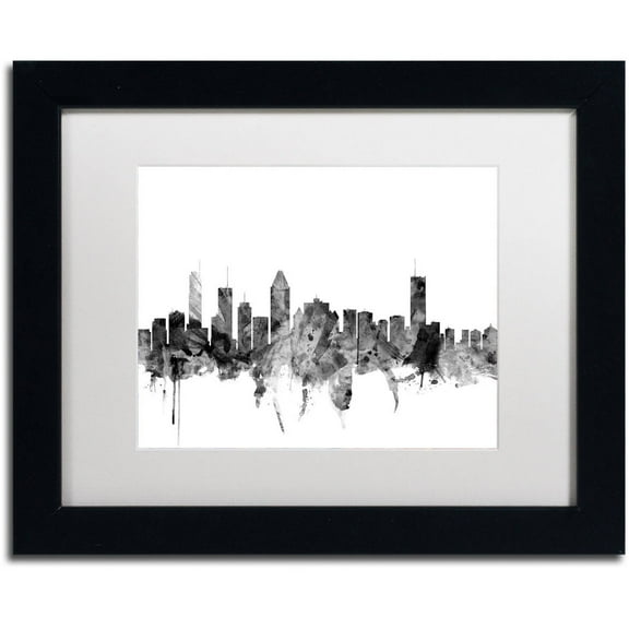 Trademark Fine Art 'Montreal Canada Skyline B&W' Canvas Art by Michael Tompsett White Matte, Black Frame