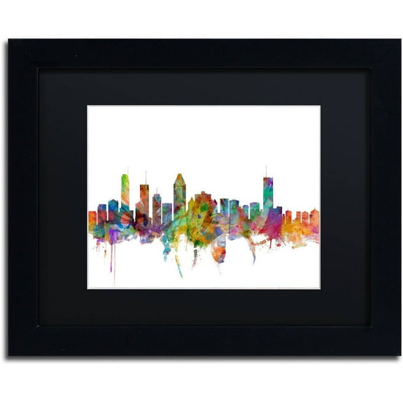 Trademark Fine Art "Montreal Canada Skyline" Canvas Art by Michael Tompsett Black Matte, Black Frame