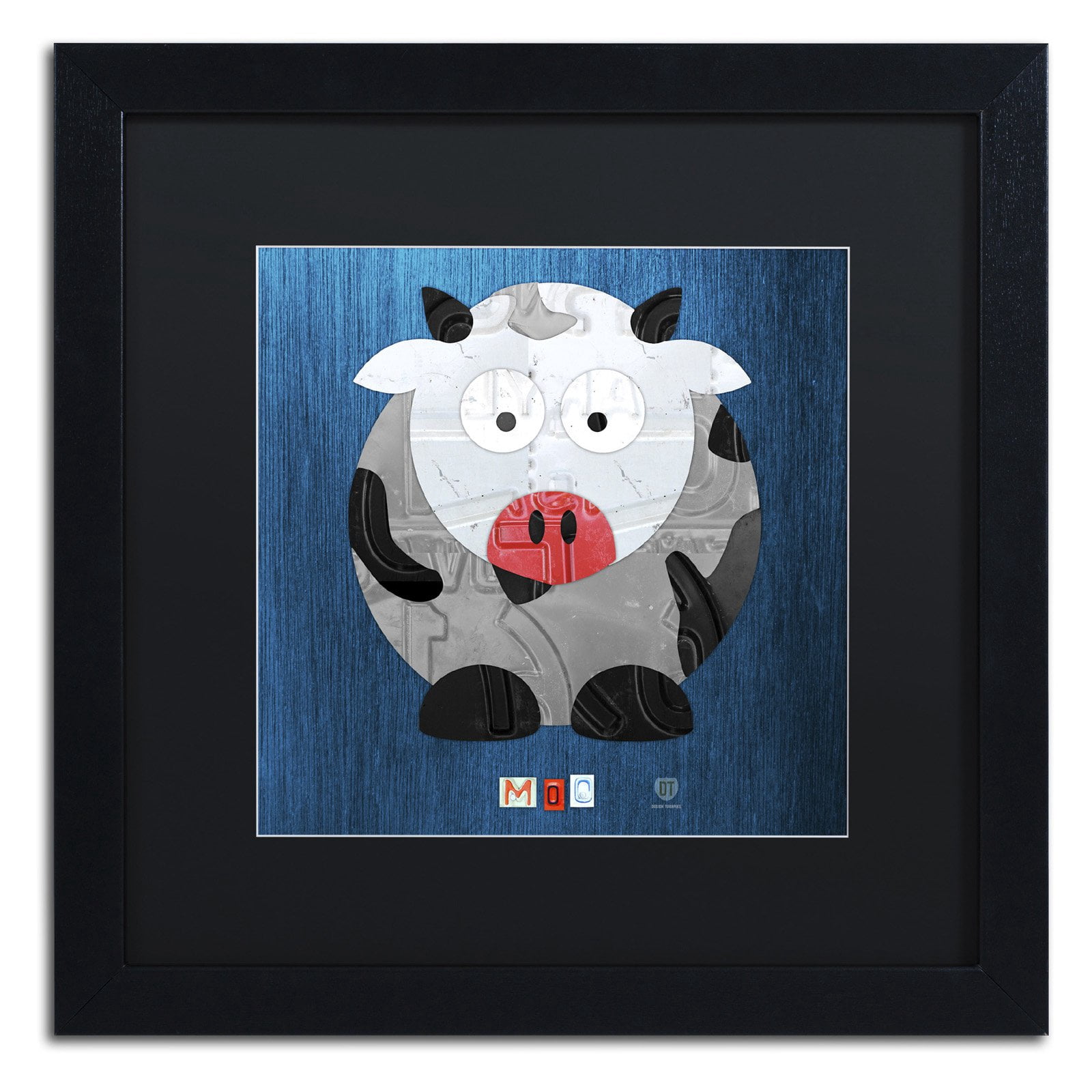 Trademark Fine Art 'Moo The Cow' Canvas Art by Design Turnpike, Black Matte, Black Frame