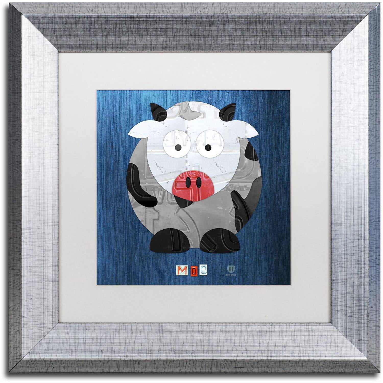 Trademark Fine Art 'Moo The Cow' Canvas Art by Design Turnpike, White Matte, Silver Frame