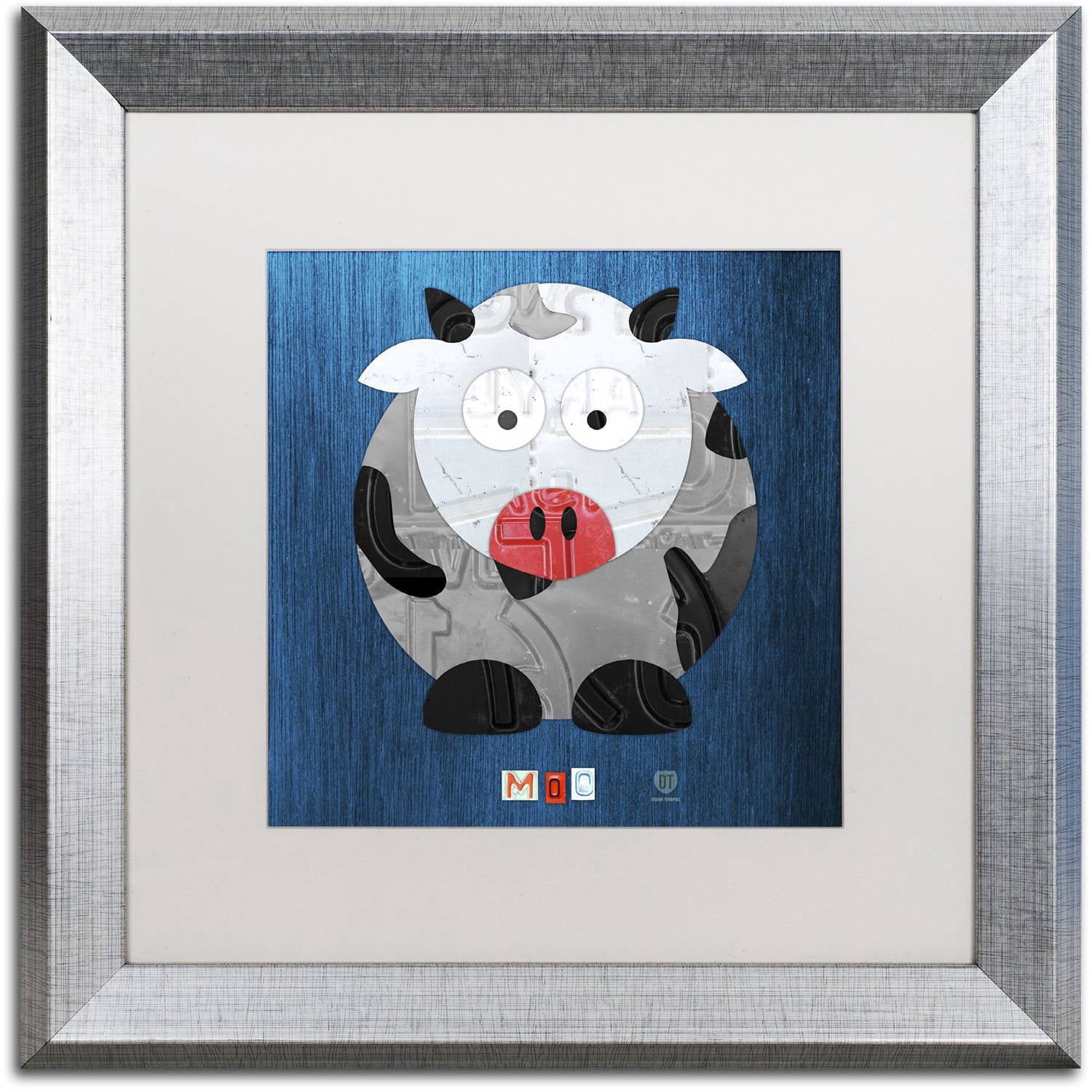 Trademark Fine Art 'Moo The Cow' Canvas Art by Design Turnpike, White Matte, Silver Frame