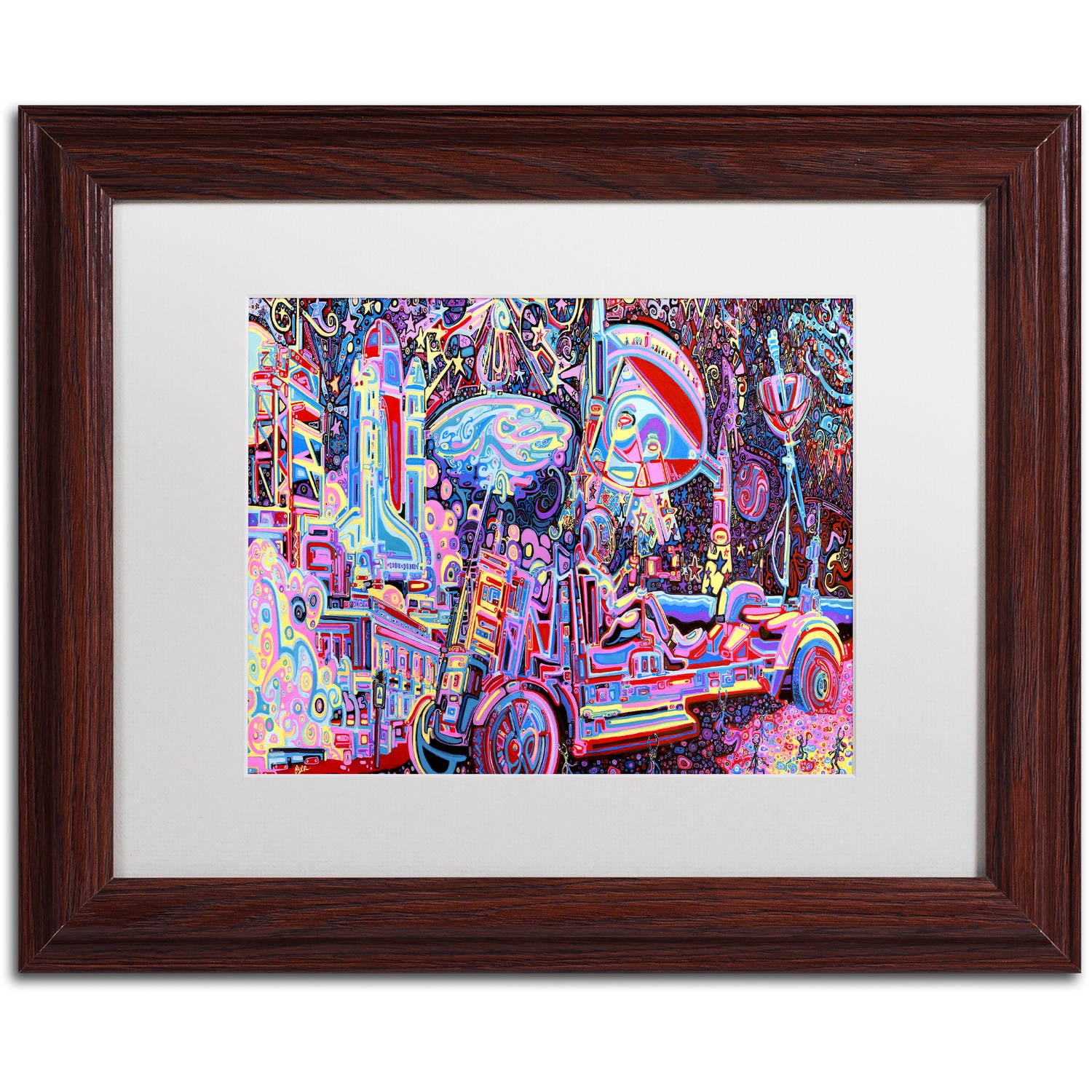 Trademark Fine Art "Moon Buggy" Canvas Art by Josh Byer, White Matte, Wood Frame