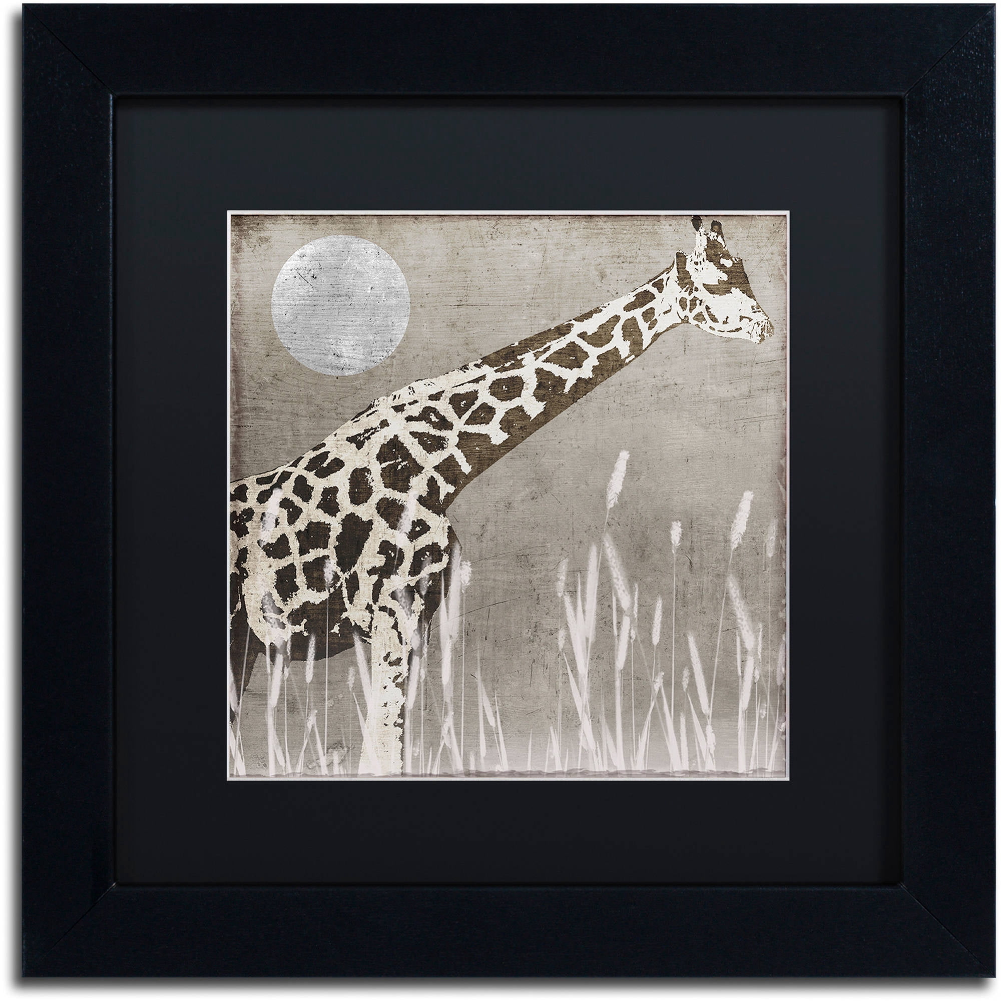 Trademark Fine Art "Moon Giraffe" Canvas Art by Color Bakery Black Matte, Black Frame