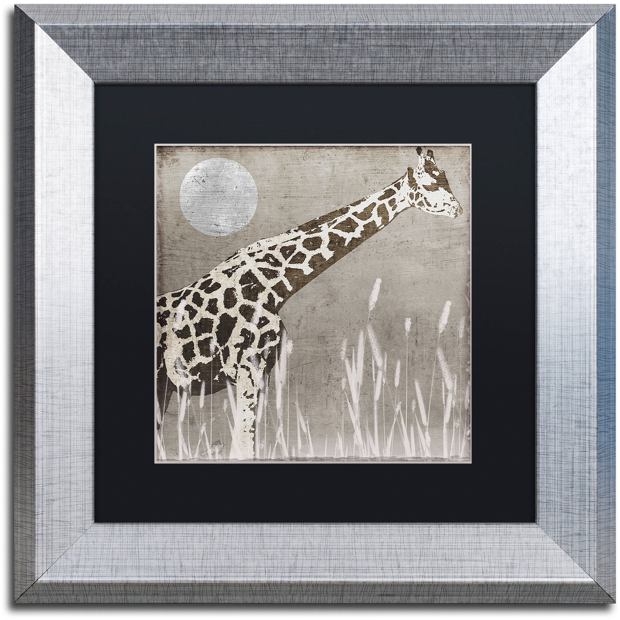 Trademark Fine Art "Moon Giraffe" Canvas Art by Color Bakery Black Matte, Silver Frame
