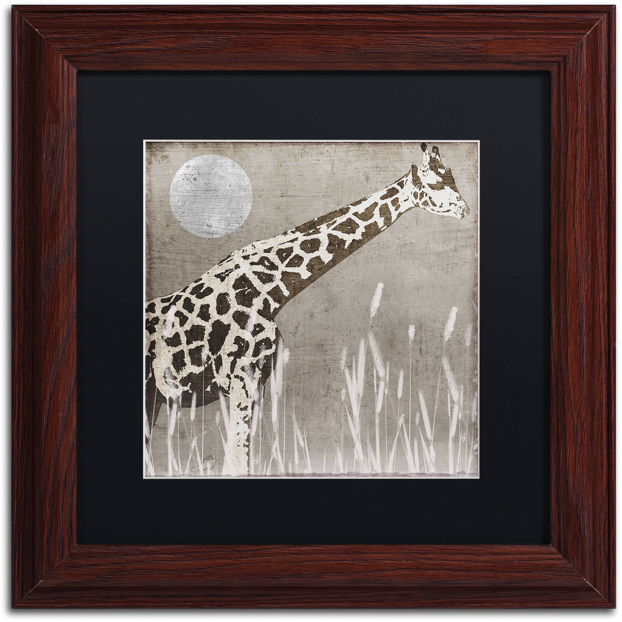 Trademark Fine Art "Moon Giraffe" Canvas Art by Color Bakery Black Matte, Wood Frame