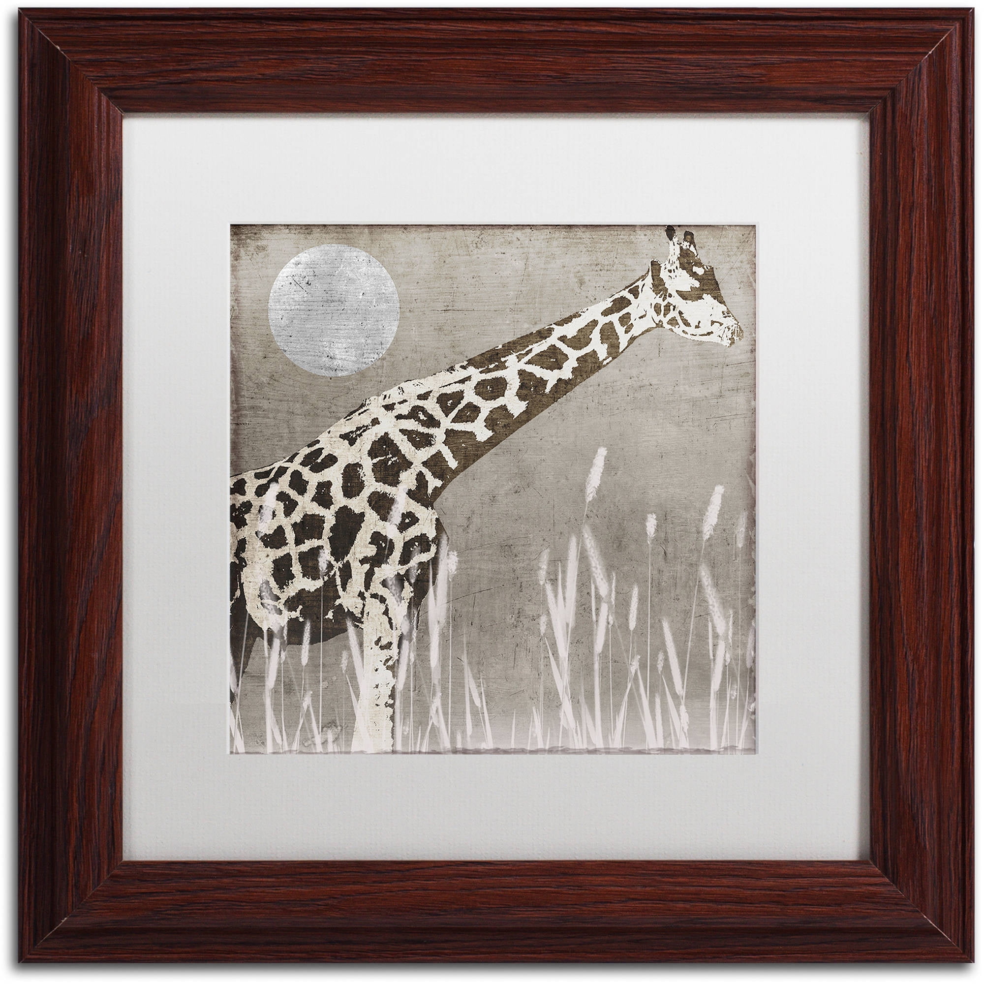 Trademark Fine Art "Moon Giraffe" Canvas Art by Color Bakery White Matte, Wood Frame
