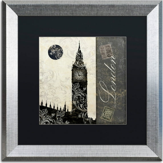 Trademark Fine Art "Moon Over London" Canvas Art by Color Bakery, Black Matte, Silver Frame
