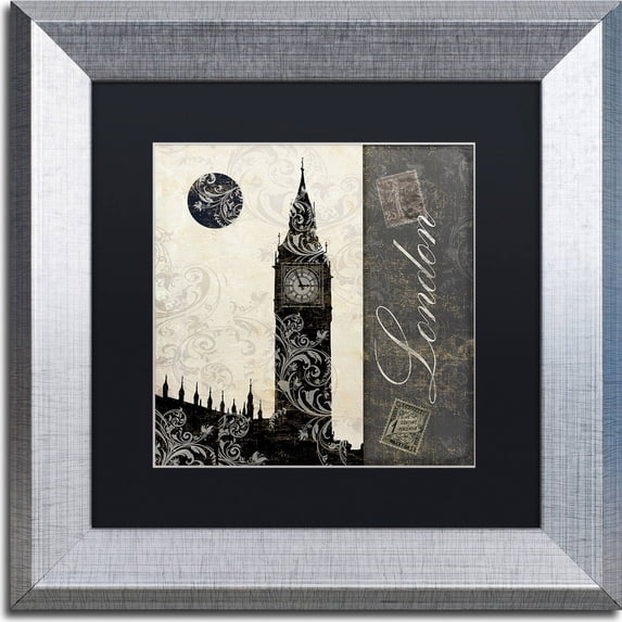 Trademark Fine Art "Moon Over London" Canvas Art by Color Bakery, Black Matte, Silver Frame