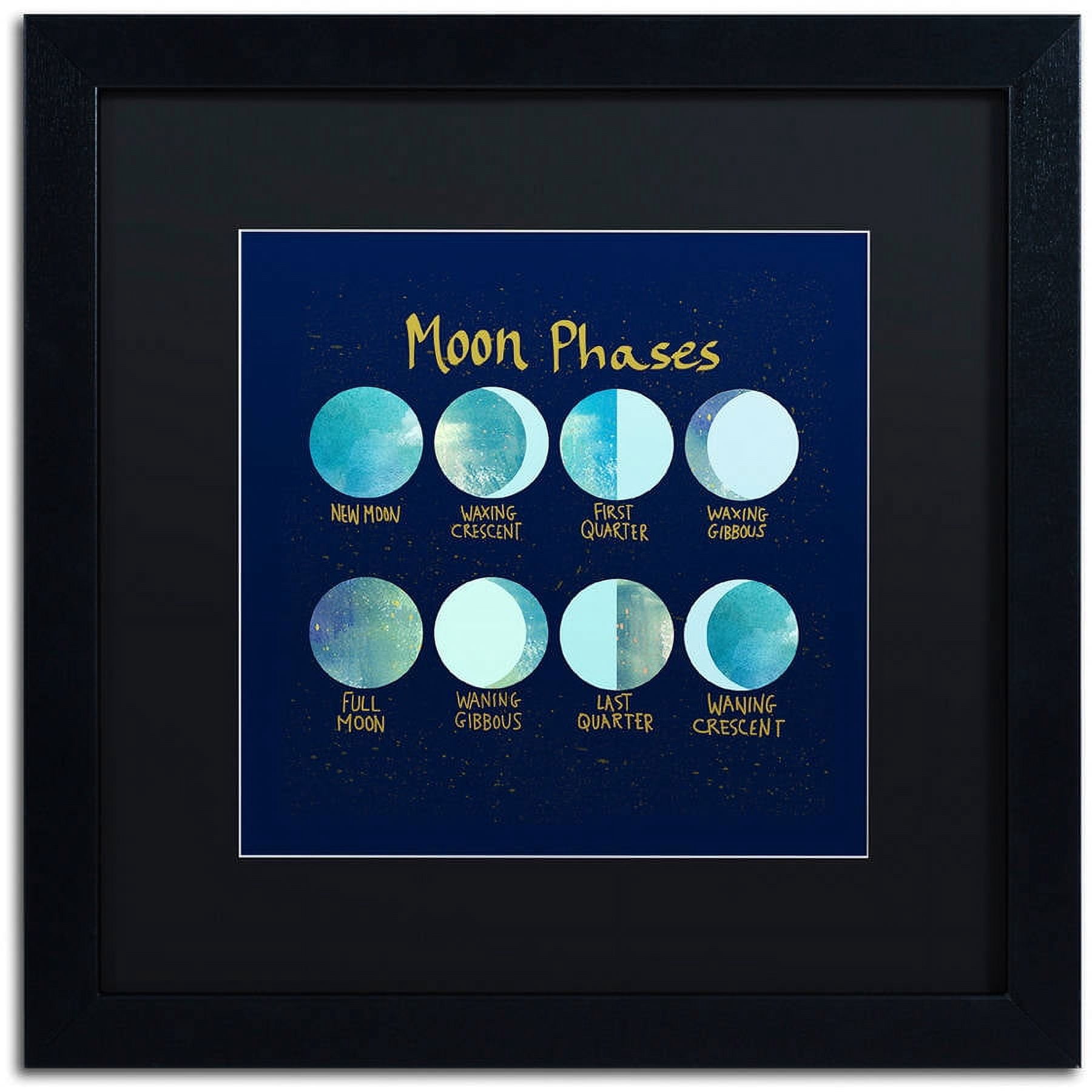 Trademark Fine Art "Moon Phases" Canvas Art by Lisa Powell Braun, Black Matte, Black Frame