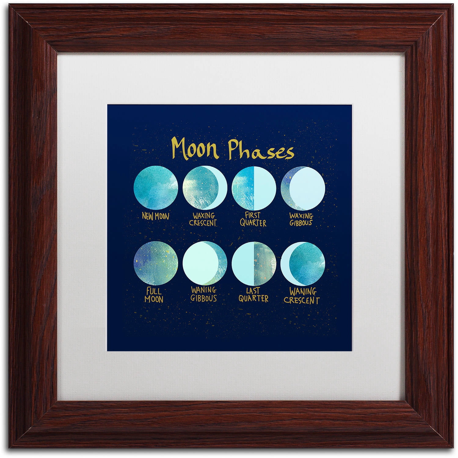 Trademark Fine Art "Moon Phases" Canvas Art by Lisa Powell Braun, White Matte, Wood Frame