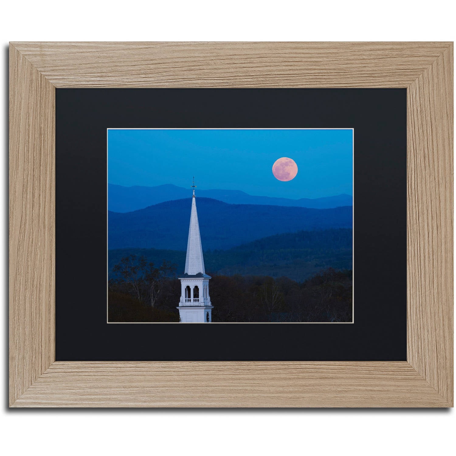Trademark Fine Art "Moon over Vermont" Canvas Art by Michael Blanchette Photography Black Matte, Birch Frame