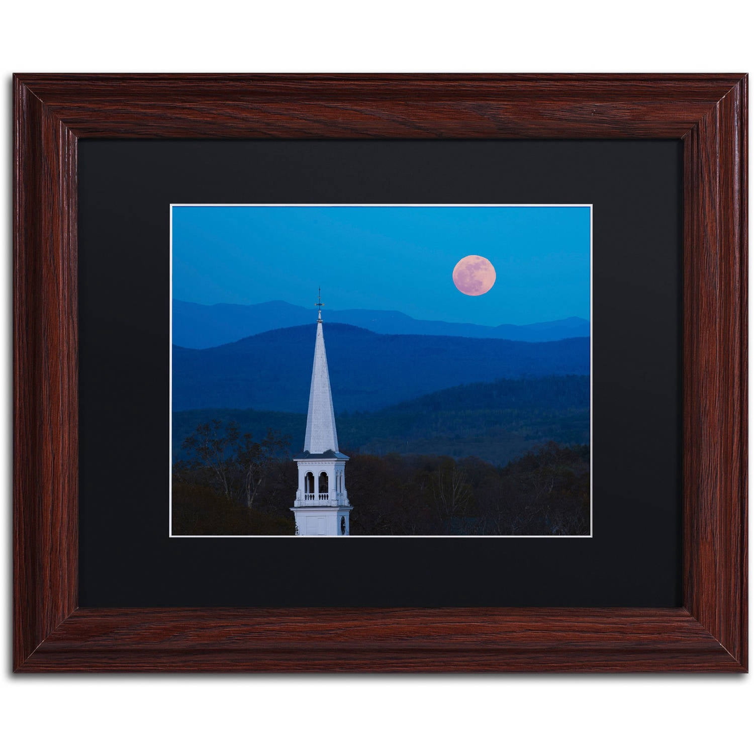 Trademark Fine Art "Moon over Vermont" Canvas Art by Michael Blanchette Photography Black Matte, Wood Frame