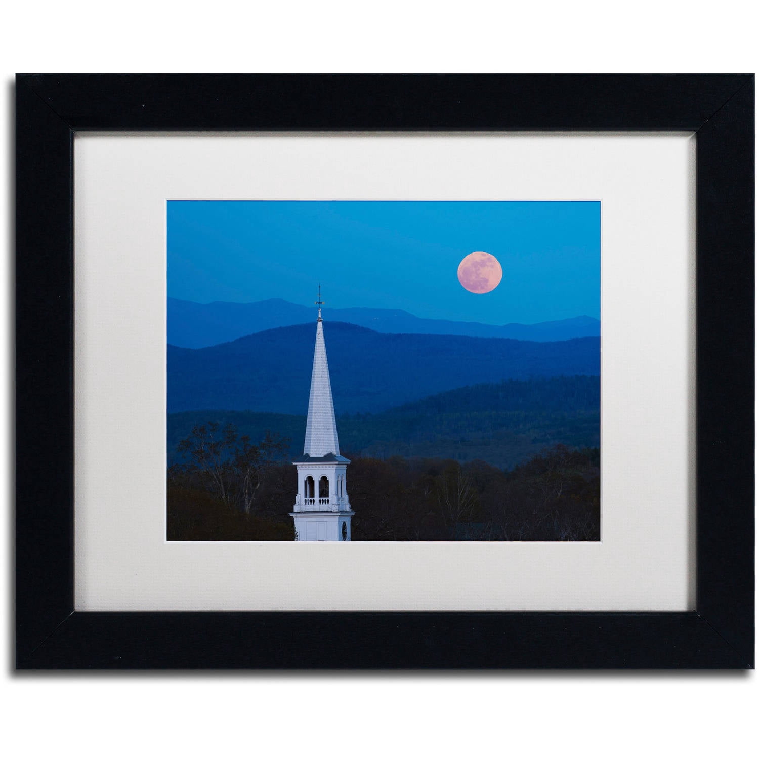 Trademark Fine Art "Moon over Vermont" Canvas Art by Michael Blanchette Photography White Matte, Black Frame