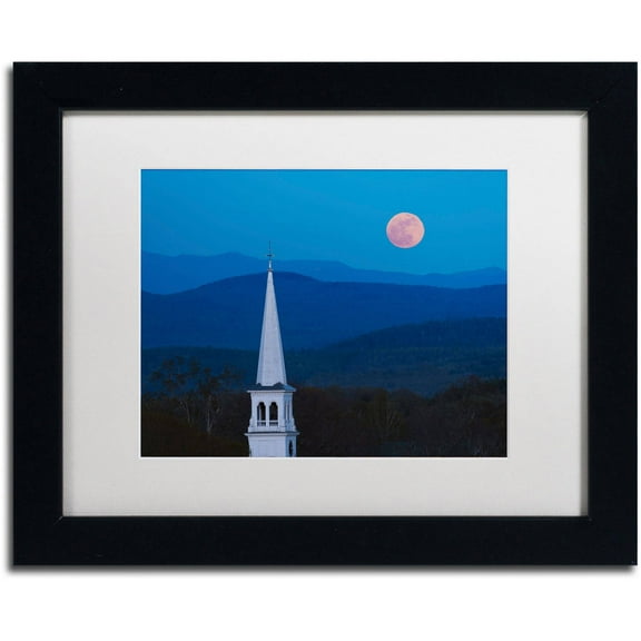 Trademark Fine Art "Moon over Vermont" Canvas Art by Michael Blanchette Photography White Matte, Black Frame