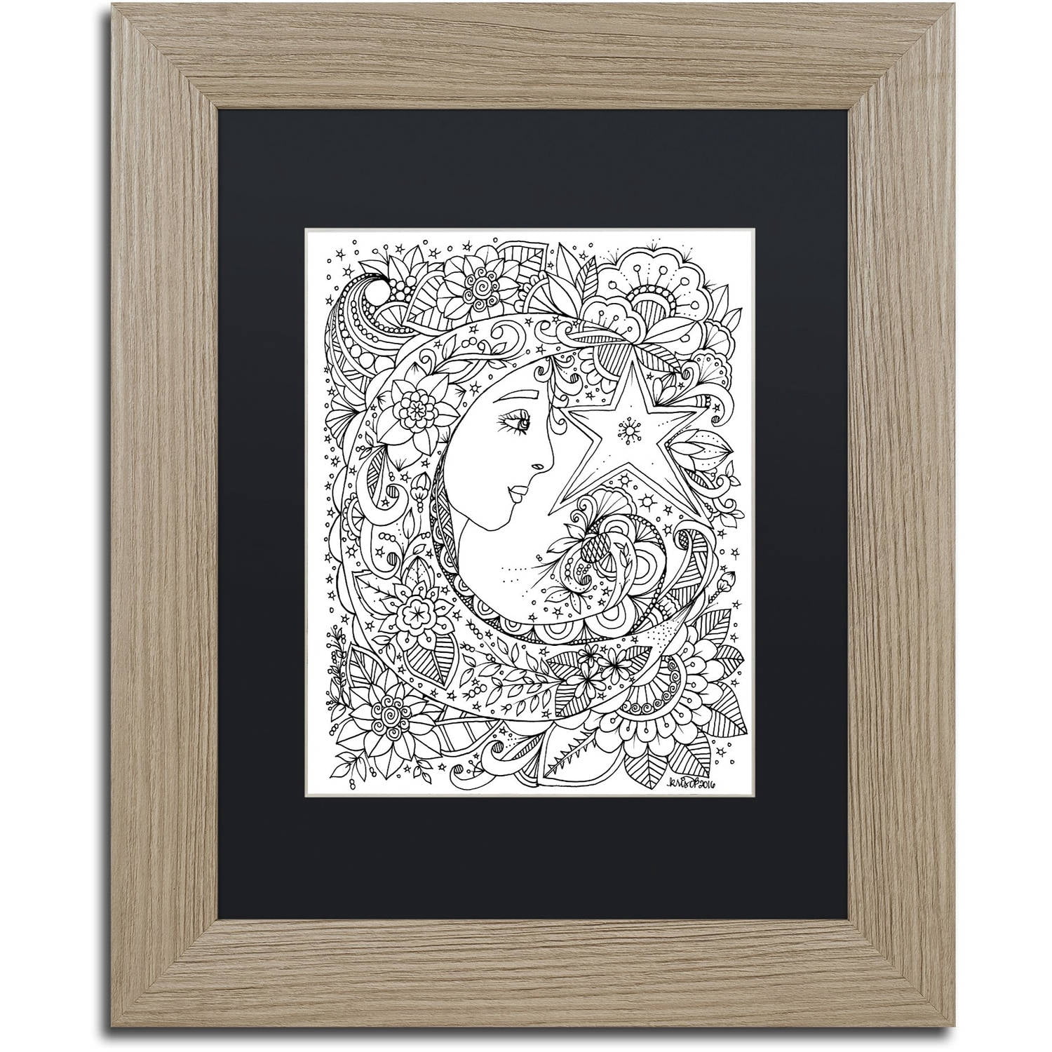 Trademark Fine Art "Moonface" Canvas Art by KCDoodleArt Black Matte, Birch Frame