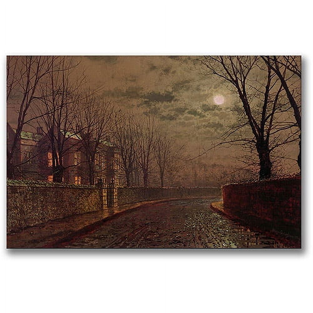 Moonlit Street Scene Landscape Canvas Art in Warm Tones