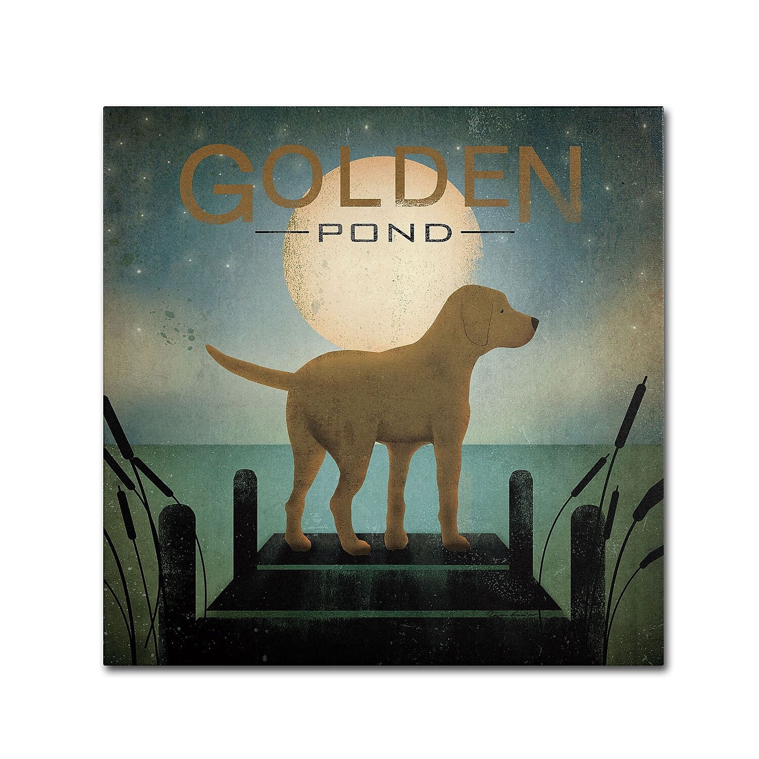 Trademark Fine Art 'Moonrise Yellow Dog Golden Pond' Canvas Art by Ryan Fowler
