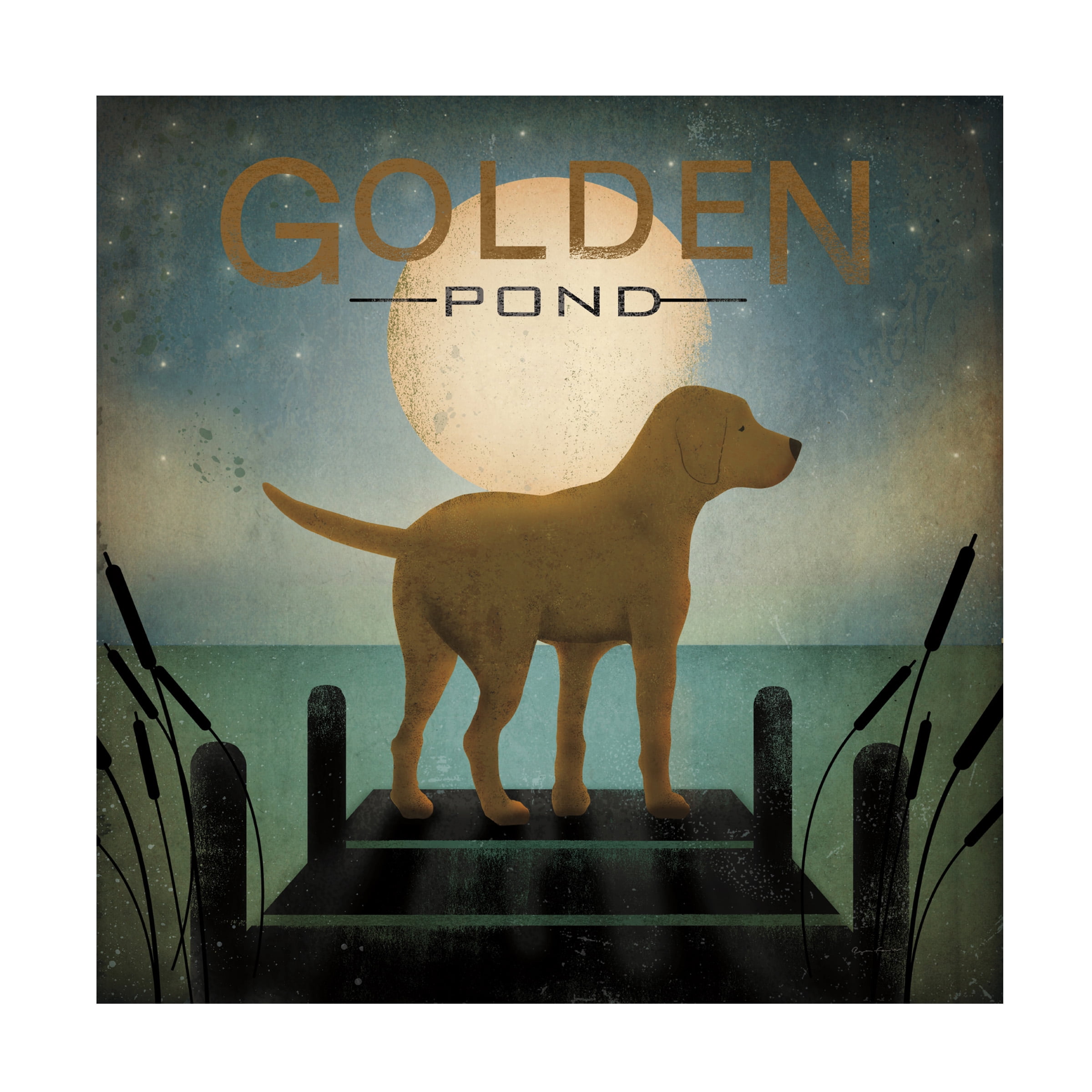 Trademark Fine Art 'Moonrise Yellow Dog - Golden Pond' Canvas Art by Ryan Fowler