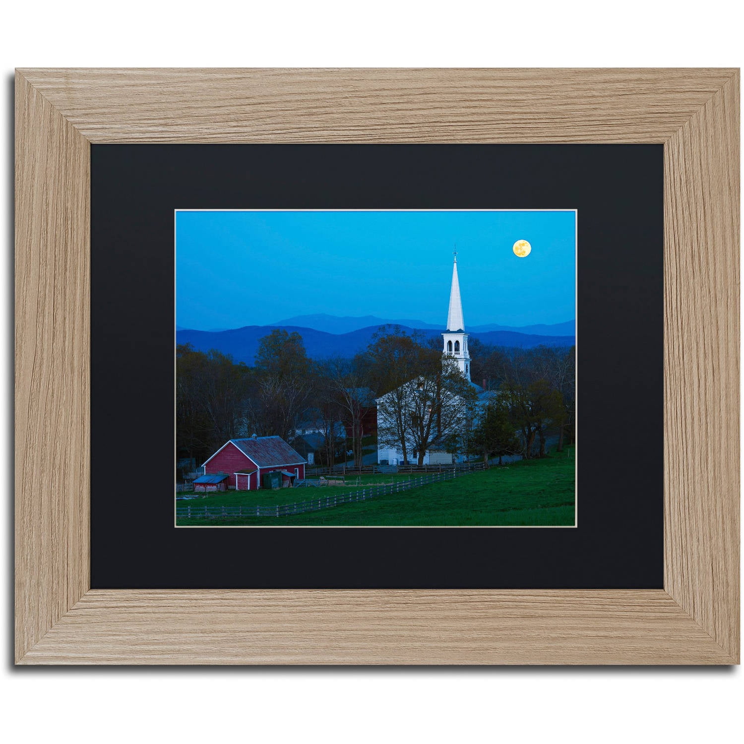 Trademark Fine Art "Moonrise at Peacham" Canvas Art by Michael Blanchette Photography Black Matte, Birch Frame